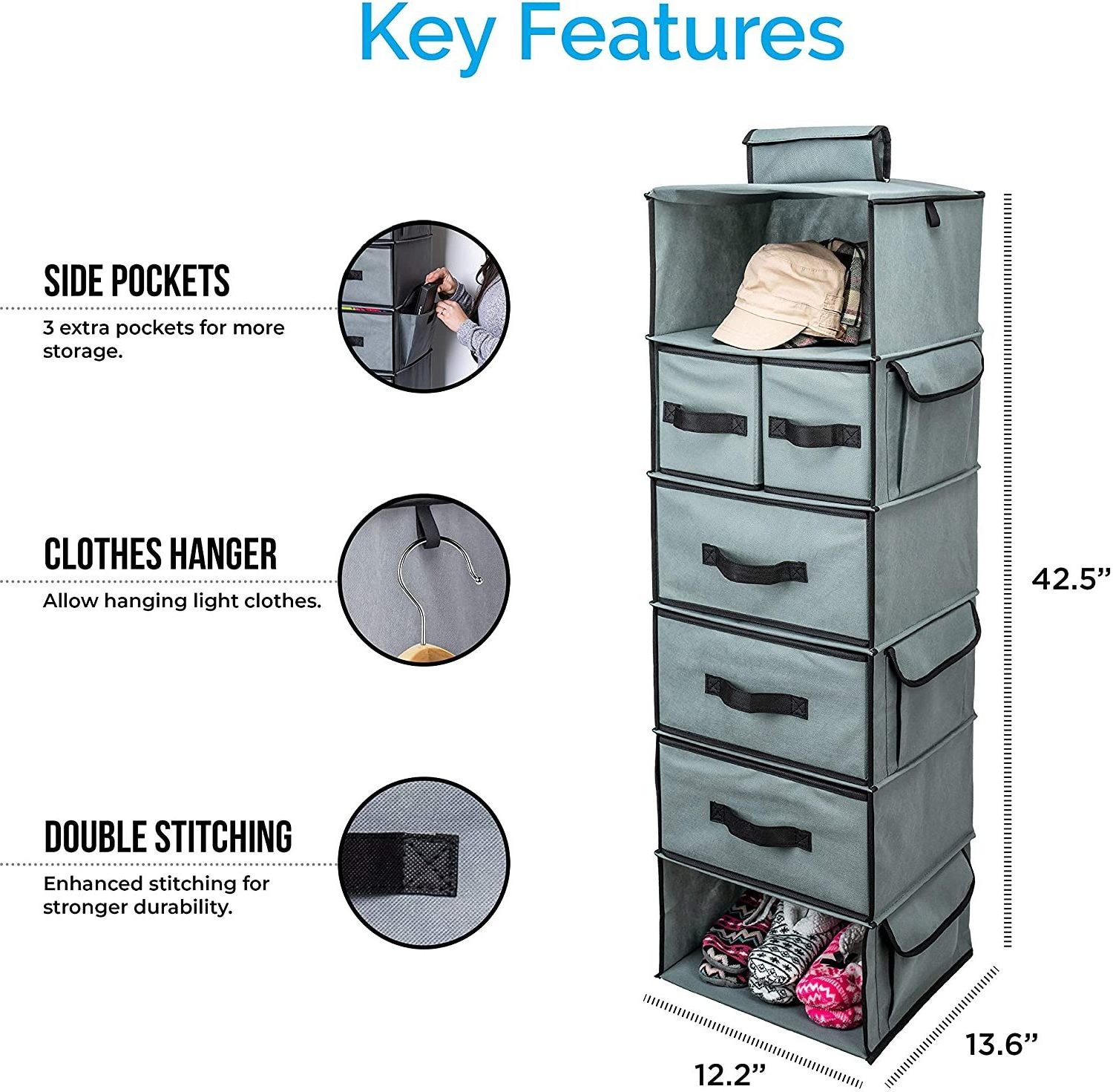 Hanging Closet Organizer and Storage Shelves - Wardrobe Clothes Organizer for Closet