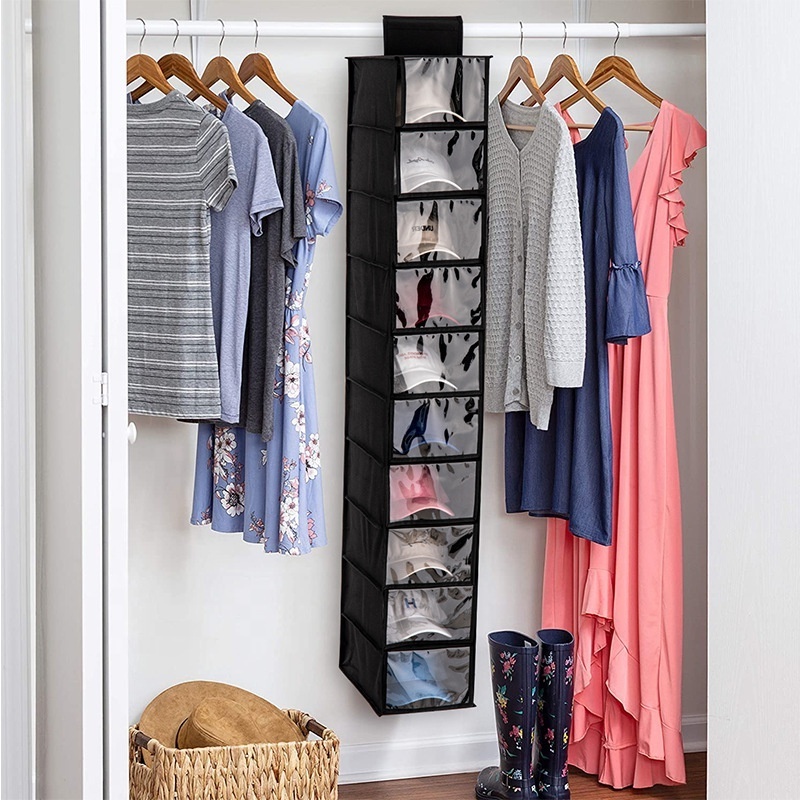 Hat Rack Hanging Closet Hat Organizer for Cap Storage 10 Shelf Cap Holder with Dust Cover Storage Holders Racks