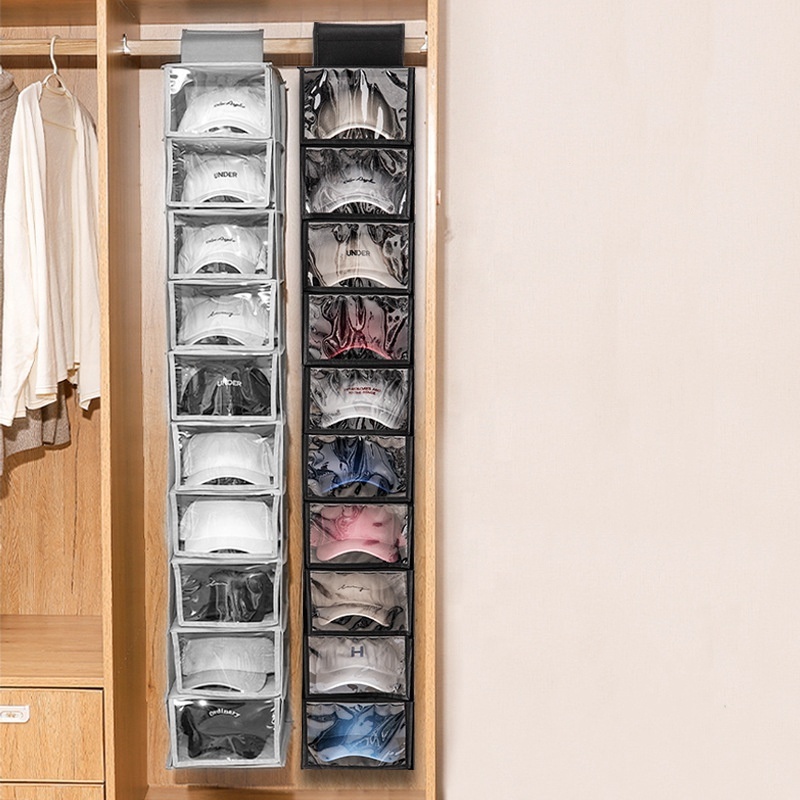 Hat Rack Hanging Closet Hat Organizer for Cap Storage 10 Shelf Cap Holder with Dust Cover Storage Holders Racks