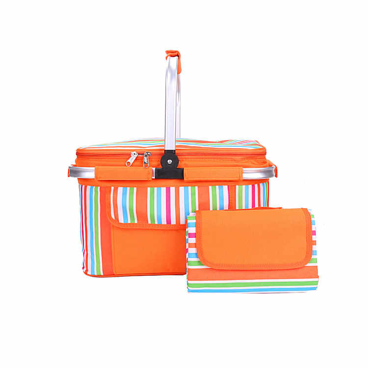 wholesale plastic foldable picnic basket set with zip lid thermal insulated custom picnic basket