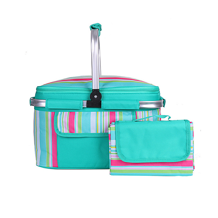 wholesale plastic foldable picnic basket set with zip lid thermal insulated custom picnic basket