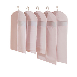 Pink Dustproof Hanging Clothes Covers Full Zipper Dust Proof Organizer Storage Garment Cover Breathable Bag