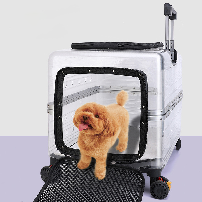 Sustainable PVC Pet Travel Bags with Wheels Small Animal Strollers Zipper Closure Luggage