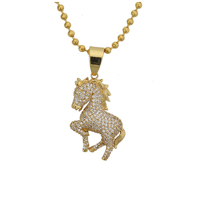 Miss Jewelry CZ Pave Gold Chinese Zodiac Horse Pendant