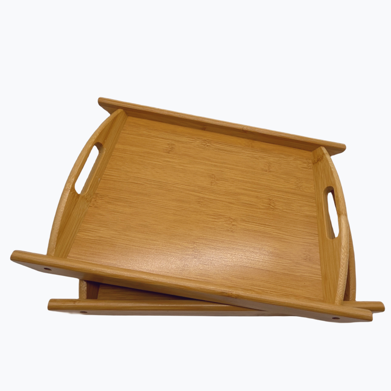 Wholesale Bamboo Serving Food Tray Set with Handle Kitchen Restaurant Bamboo Wood Fruit Tray