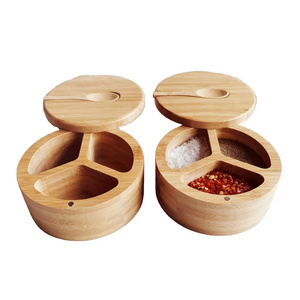 Bulk eco kitchen cube clearance round storage bamboo wood container spice jar set with lid