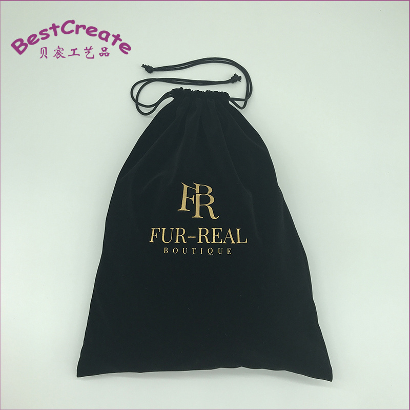 Custom Gold Logo 30x40cm Black Large Gift Pouches Drawstring Velvet Shoes Dust Bags