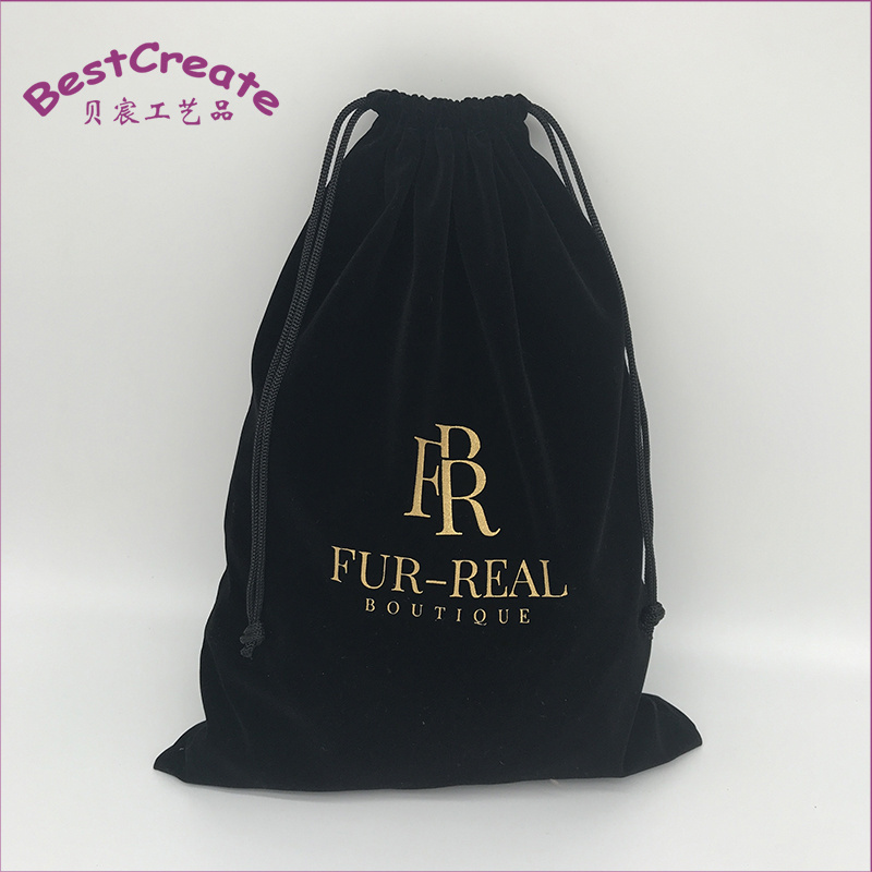 Custom Gold Logo 30x40cm Black Large Gift Pouches Drawstring Velvet Shoes Dust Bags