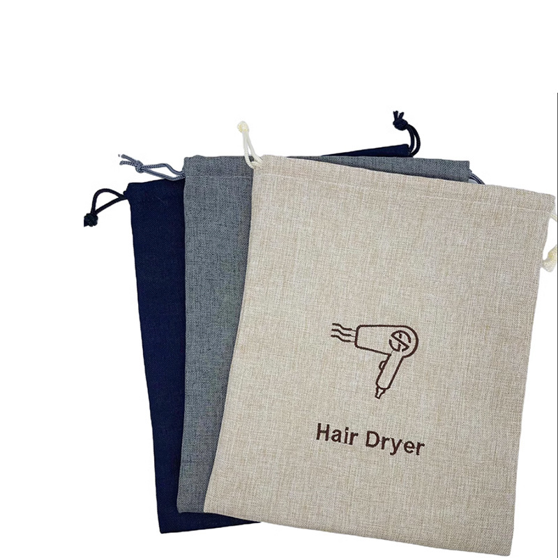 Custom Logo Large Jute Linen Drawstring Gift Bags Hessian Hair Dryer Dust Bags For Household and Hotel