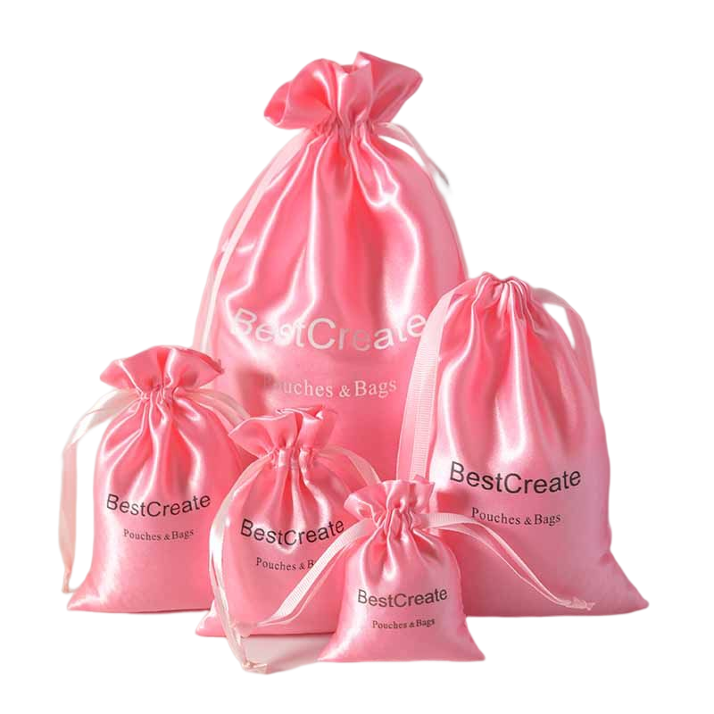 Wholesale Custom Logo Drawstring Satin Hair Pouch Silk Wig Packaging Bags