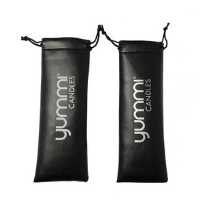 Custom Logo Printing 8x23cm PU Tube Pouches Drawstring Leather Candles Bags