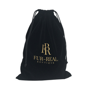 Custom Gold Logo 30x40cm Black Large Gift Pouches Drawstring Velvet Shoes Dust Bags