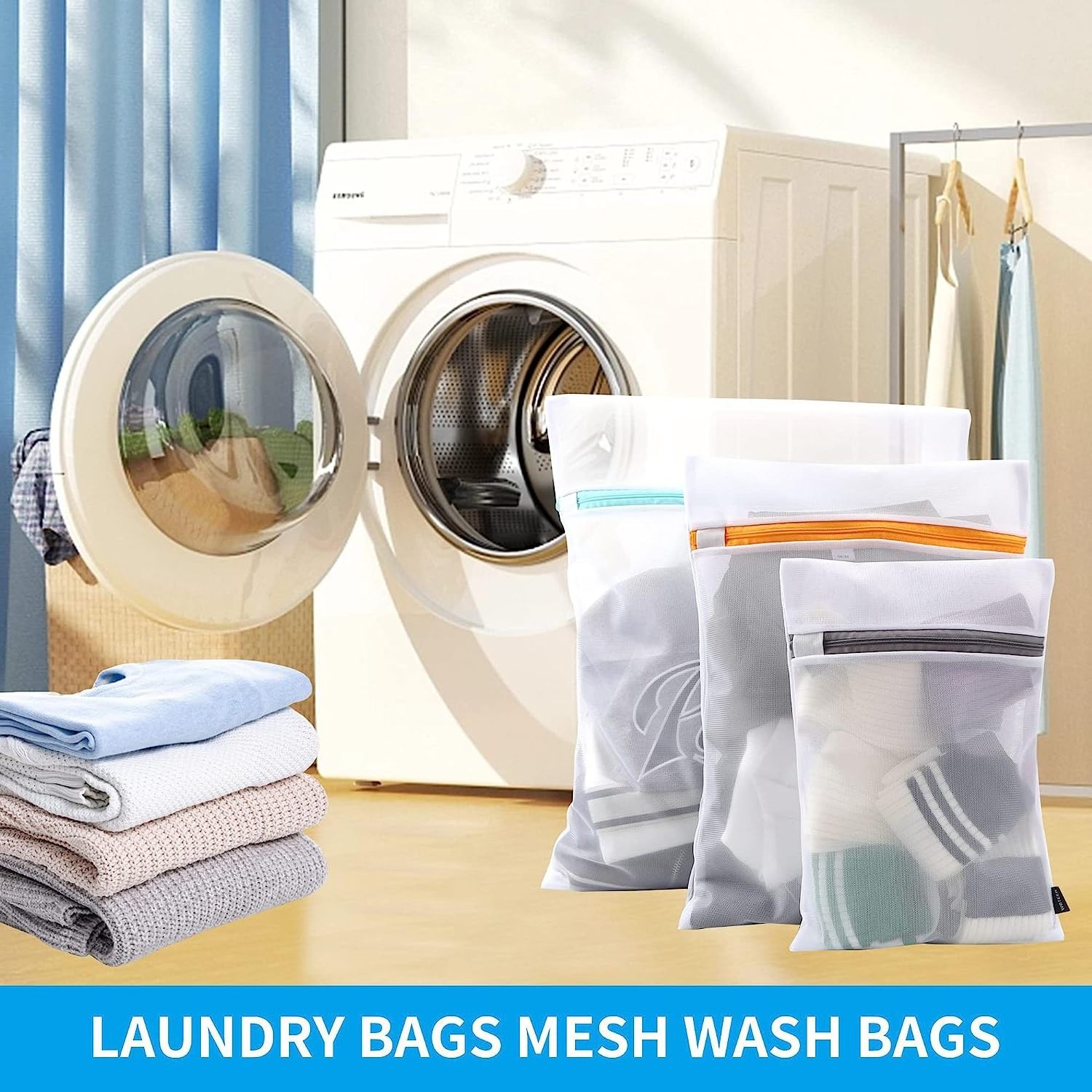 Multi Sizes Polyester Mesh Laundry Zipper Washing Bags Suitable for Underwear, Blouse, Hosiery, Pants, Sweaters, Bra and Clothin