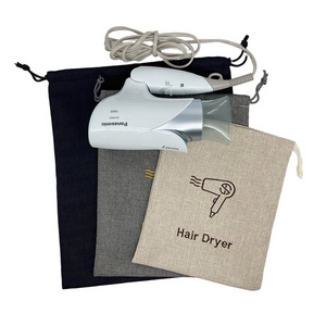 Custom Logo Large Jute Linen Drawstring Gift Bags Hessian Hair Dryer Dust Bags For Household and Hotel