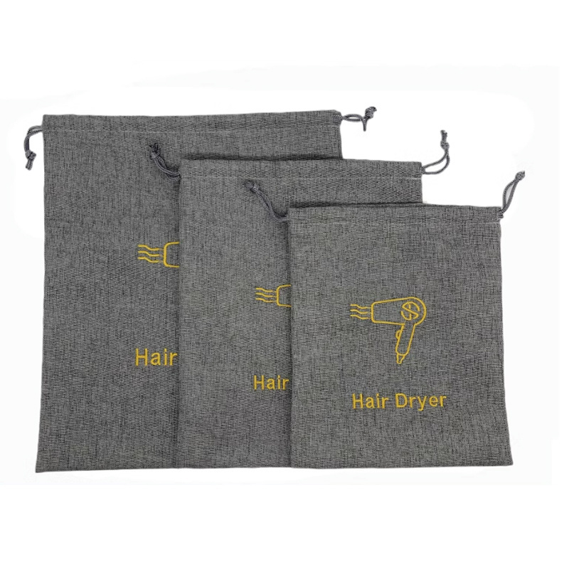 Custom Logo Large Jute Linen Drawstring Gift Bags Hessian Hair Dryer Dust Bags For Household and Hotel