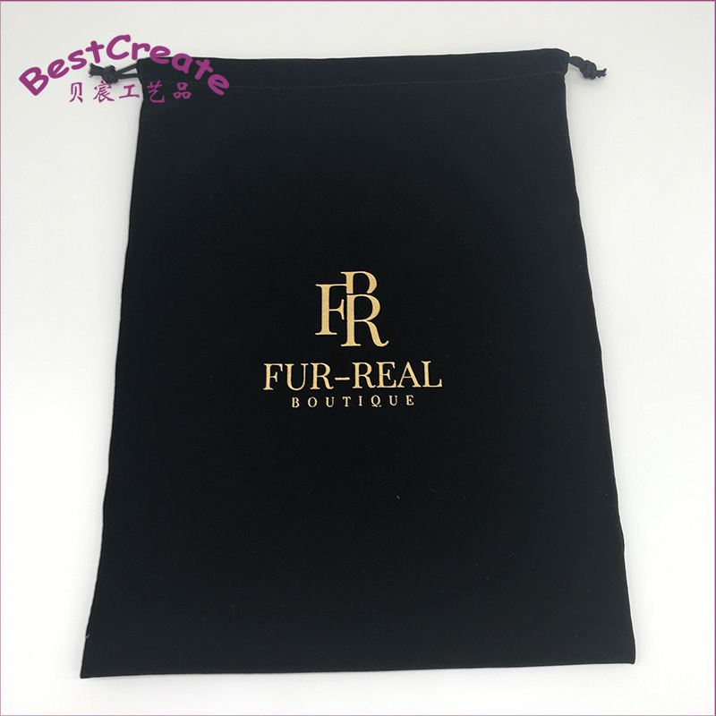 Custom Gold Logo 30x40cm Black Large Gift Pouches Drawstring Velvet Shoes Dust Bags