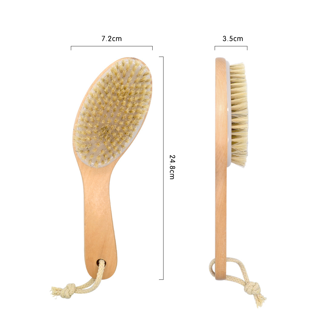 Custom Dry Skin Wooden Bath Brush Long Handle Exfoliating Skin Brush High Quality  Boar Bristles Dry Brush