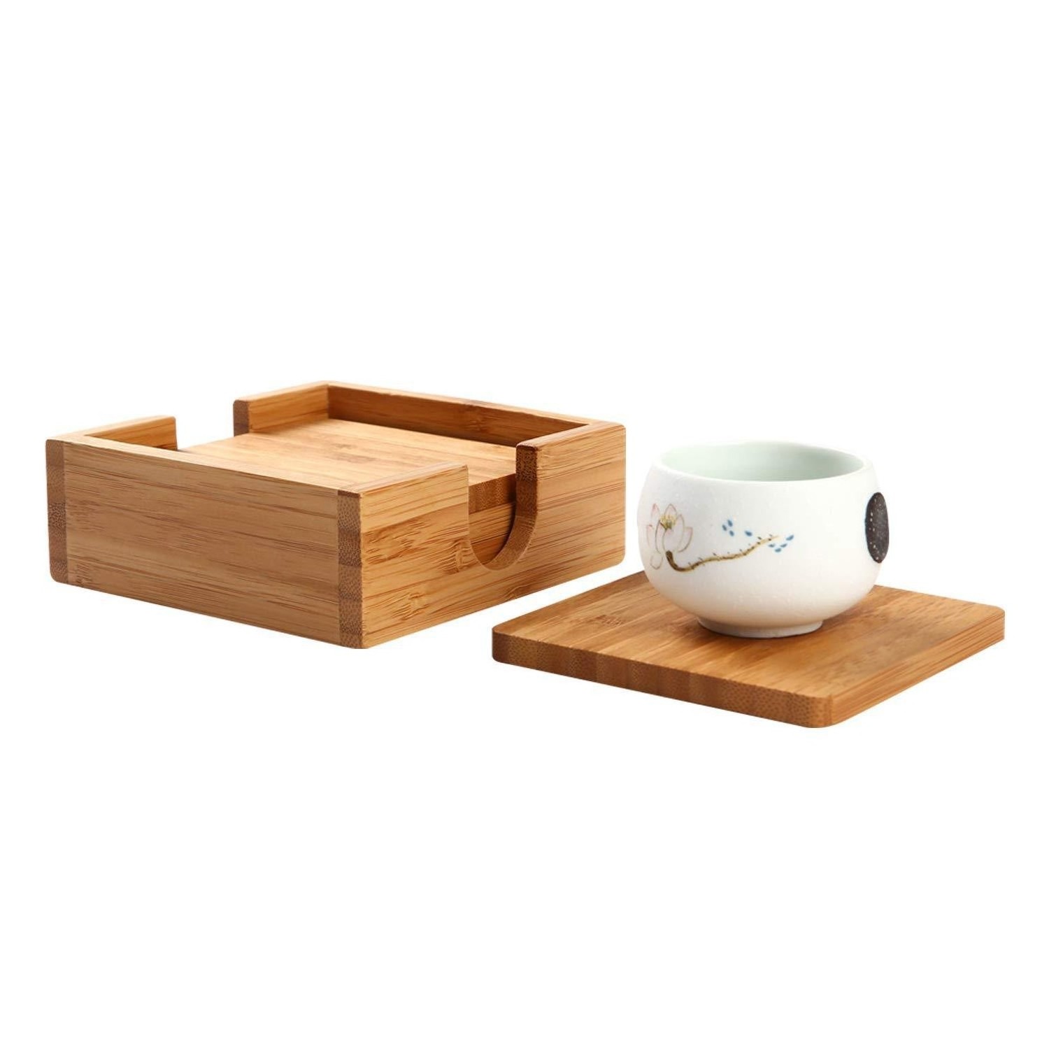 Wholesale 4-piece Square Coaster Set Eco-Friendly Bamboo Coffee Tea Cup Mat