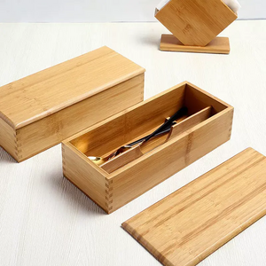 Kitchen Household Knife Spoon Fork Chopstick Flatware Cutlery Organizer Storage Boxes Bins Bamboo Silverware Organizer With Lid