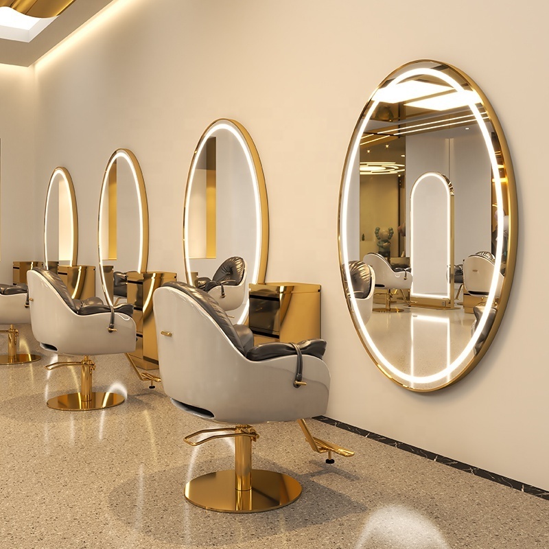 Luxury extra large floor round salon barber station modern hair salon equipment set furniture mirror station