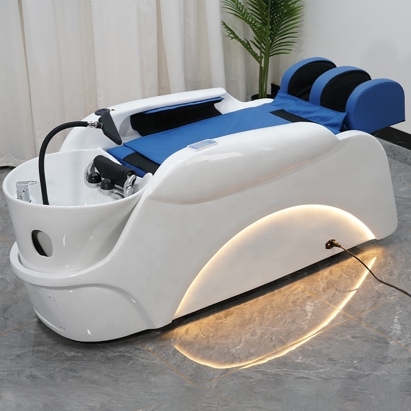 Hair saloon electric massage shampoo chair barber shop modern hair washing chair shampoo bed with ceramic bowl