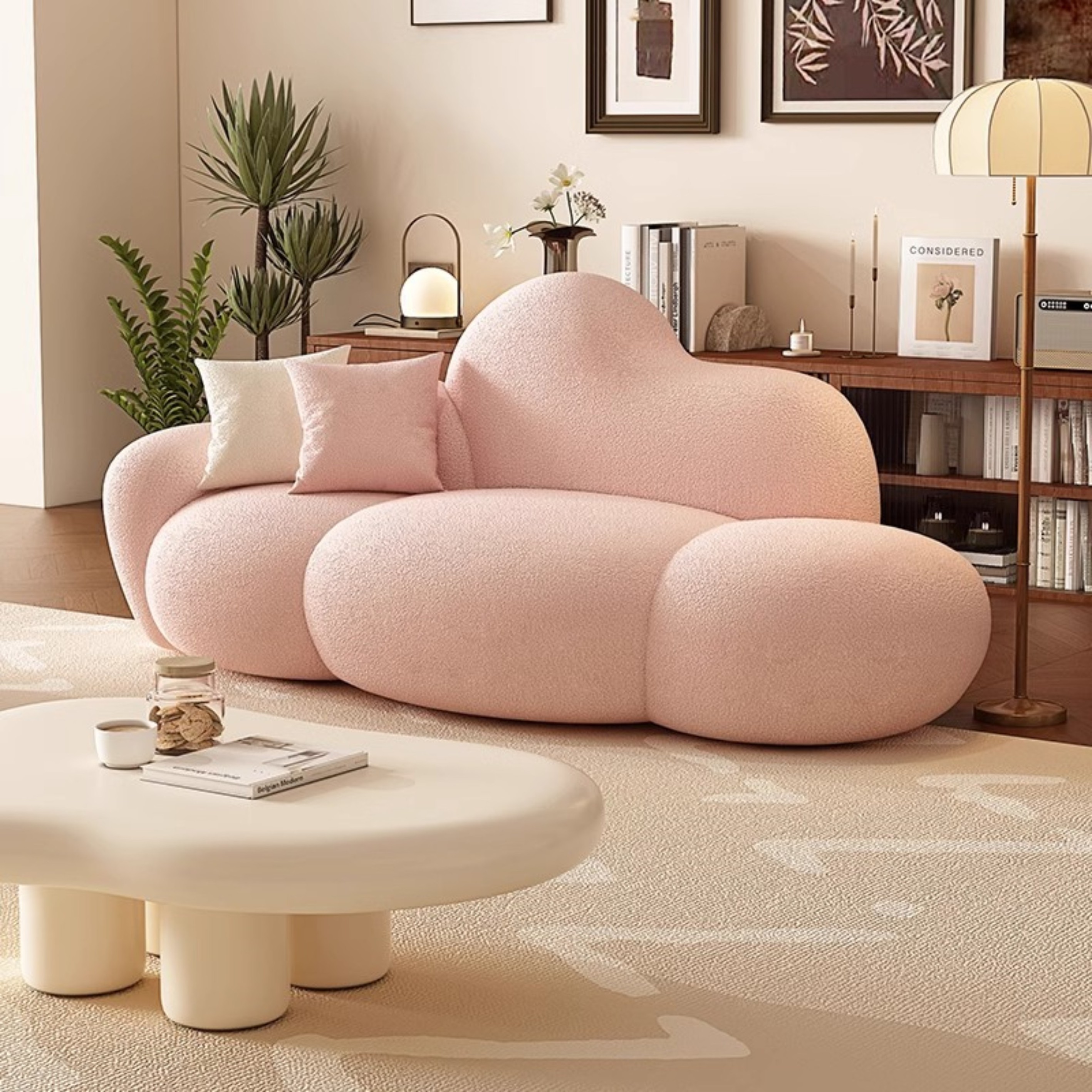 Unique design living room furniture pink couch set modern barber shop waiting sofa for salon