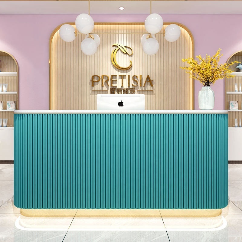 Can be customized logo and size beauty hair salon front desk table modern salon reception desk beauty