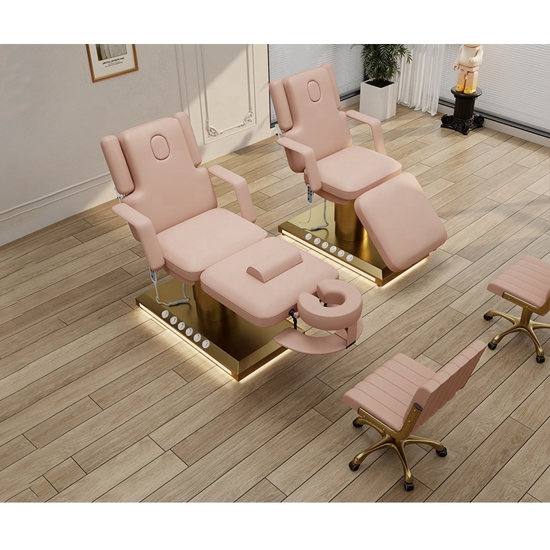 Pink beauty salon furniture massage table 3 motors electric cosmetic therapy hydraulic salon bed for sale