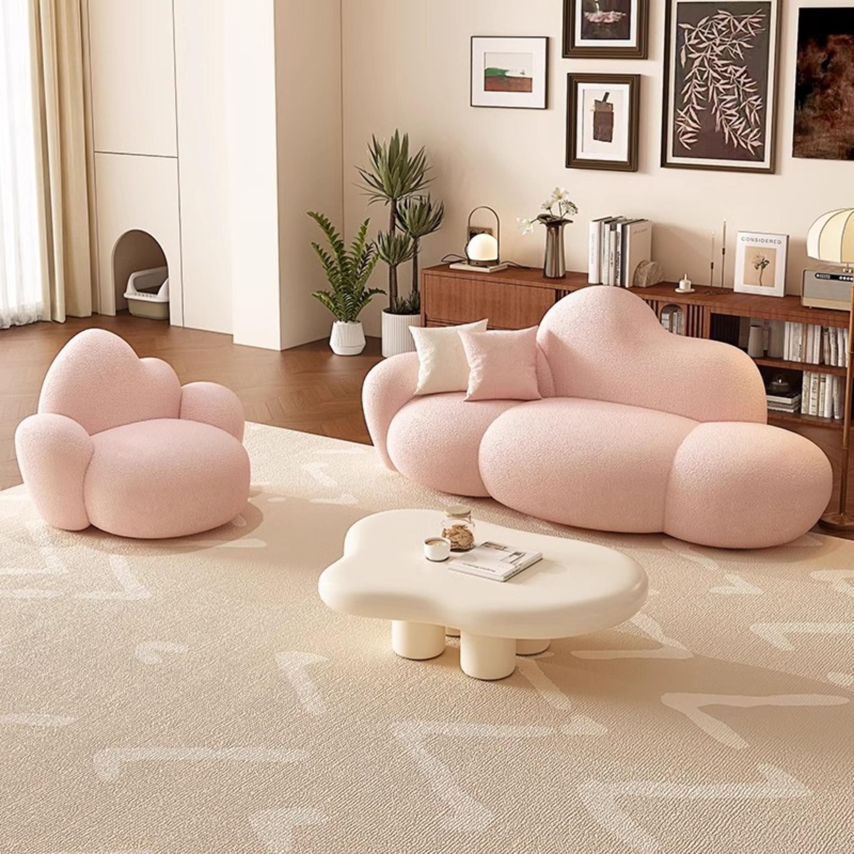 Unique design living room furniture pink couch set modern barber shop waiting sofa for salon