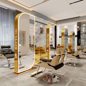 Modern multifunction gold double sided saloon station luxury styling chair hair salon mirror station for sales