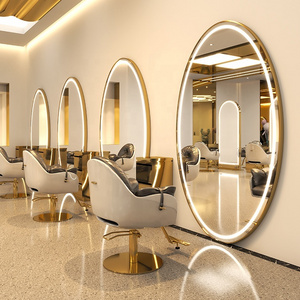 Luxury extra large floor round salon barber station modern hair salon equipment set furniture mirror station