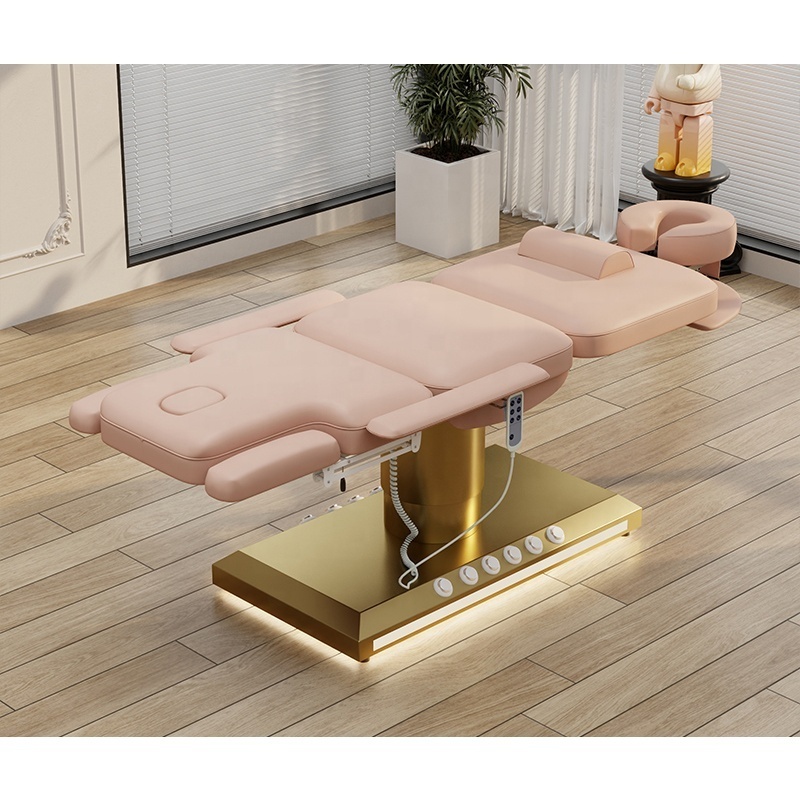 Pink beauty salon furniture massage table 3 motors electric cosmetic therapy hydraulic salon bed for sale