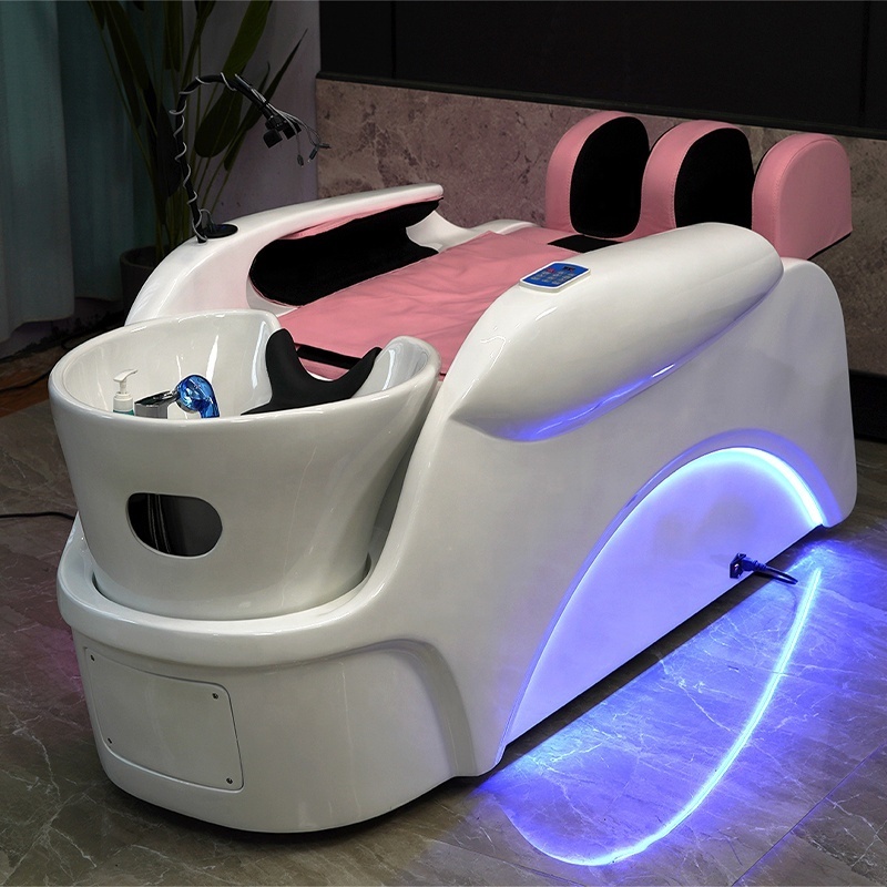 Hair saloon electric massage shampoo chair barber shop modern hair washing chair shampoo bed with ceramic bowl