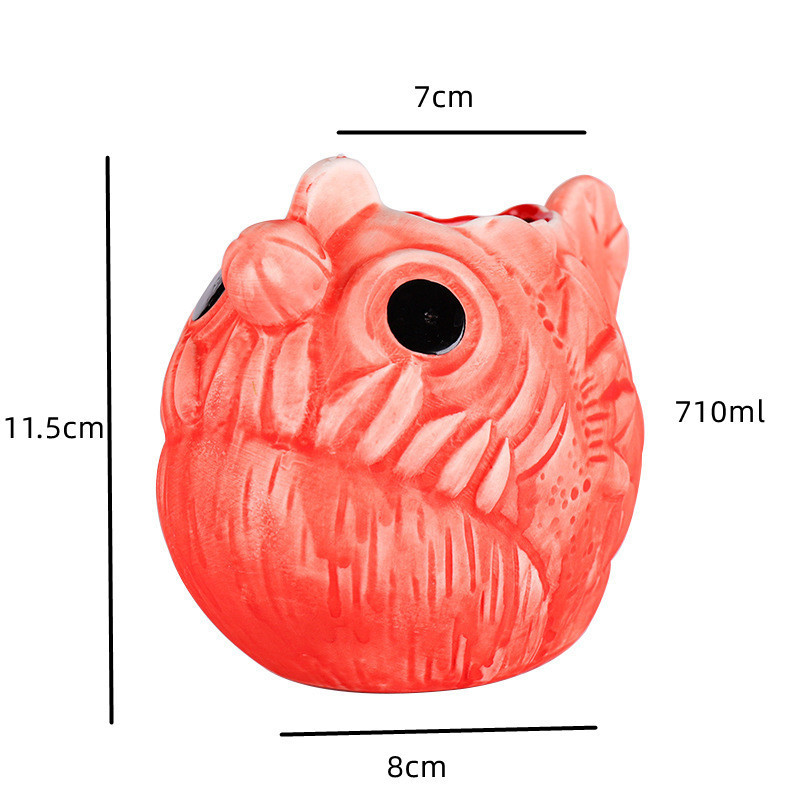 3D Cartoon 710ml red Ceramic animal Piranha shaped Mug ceramic fish Shark Head Hawaiian Tiki Bar Mugs