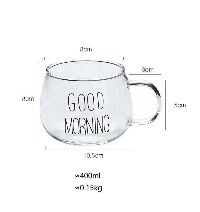 400ml Heat-resistant large capacity good morning transparent breakfast water milk coffee tea wine beer mug glass cup with handle