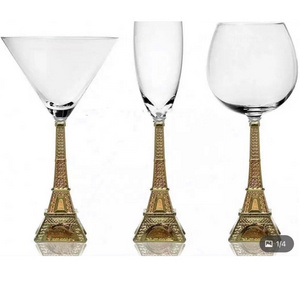 handblown clear eiffel tower shaped stem champagne flute unique patent glassware Stainless steel Tower cocktail glass goblet