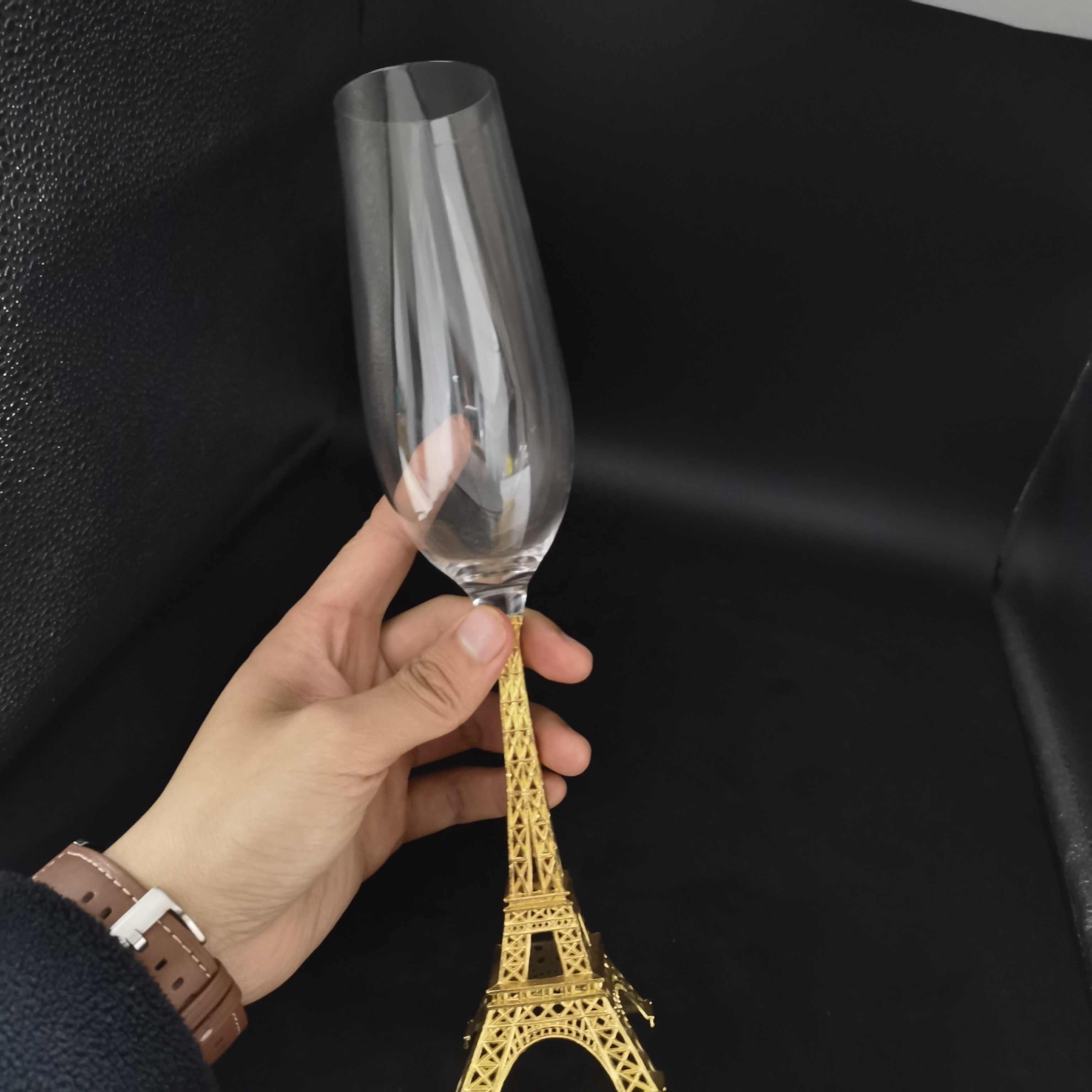 handblown clear eiffel tower shaped stem champagne flute unique patent glassware Stainless steel Tower cocktail glass goblet