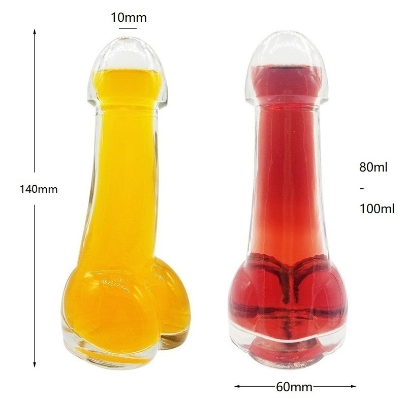 Design Cheap Penis Shape Glass Bottle Bar Glass Cups Hot Sale Unique Creative Ware Dick Shaped Cocktail Wine Party Whisky Glass