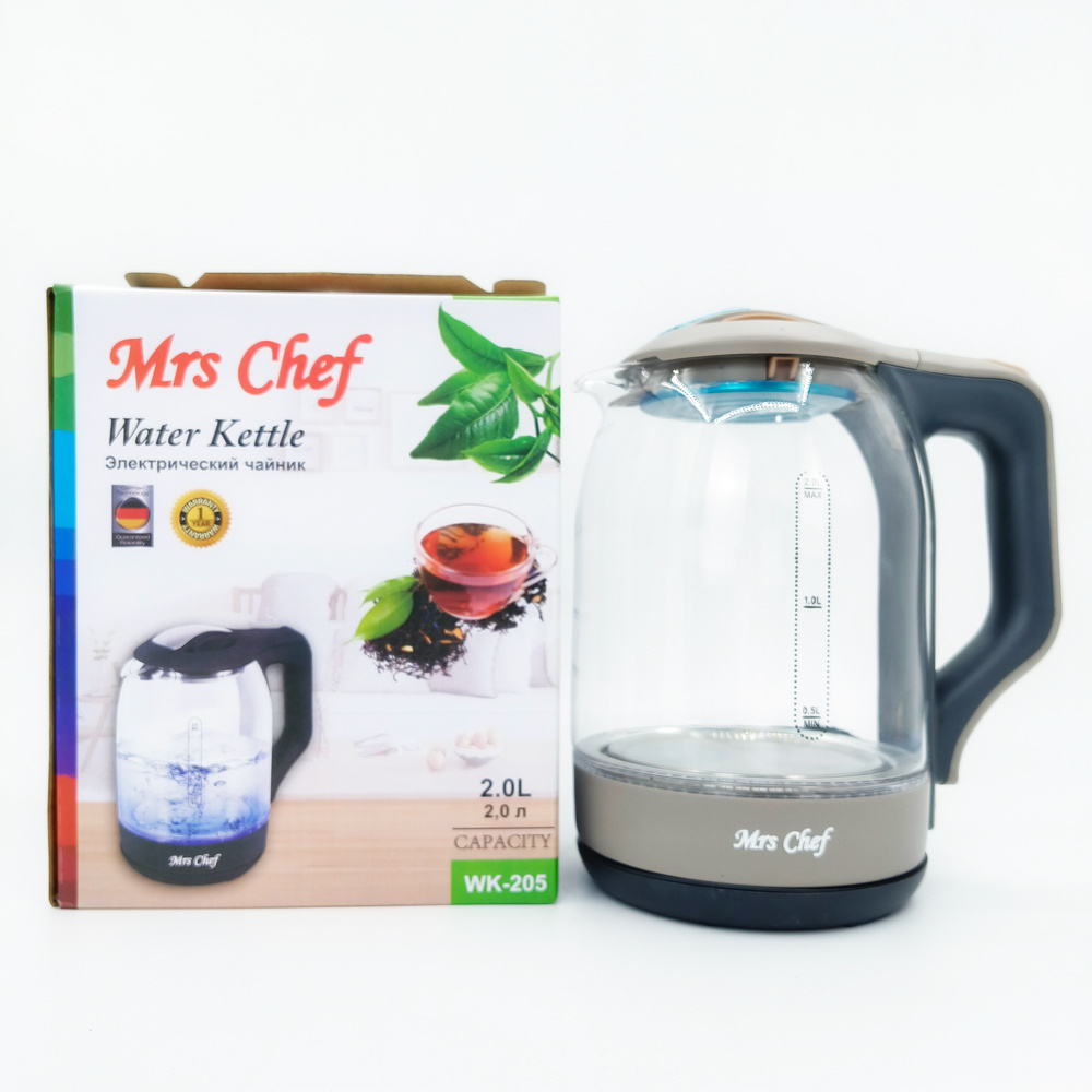 Mrs Chef 2L Electric Water Kettle classic best seller Glass plastic blue light Boil water quickly Kettle