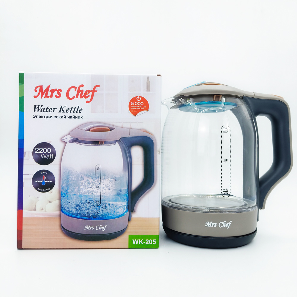 Mrs Chef 2L Electric Water Kettle classic best seller Glass plastic blue light Boil water quickly Kettle