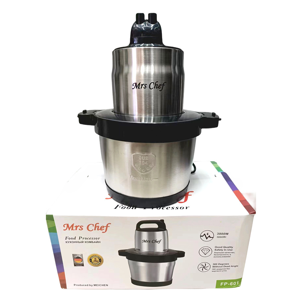 Mrs Chef Meat Grinder Chopper Electric FUFU Machine 6L large capacity High Quality Stainless Steel Silver Body Food Processor