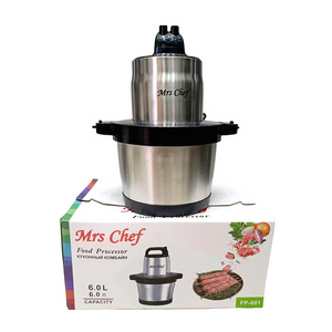 Mrs Chef Meat Grinder Chopper Electric FUFU Machine 6L large capacity High Quality Stainless Steel Silver Body Food Processor