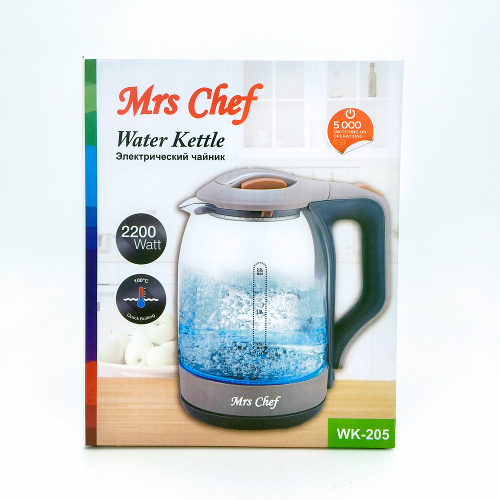 Mrs Chef 2L Electric Water Kettle classic best seller Glass plastic blue light Boil water quickly Kettle