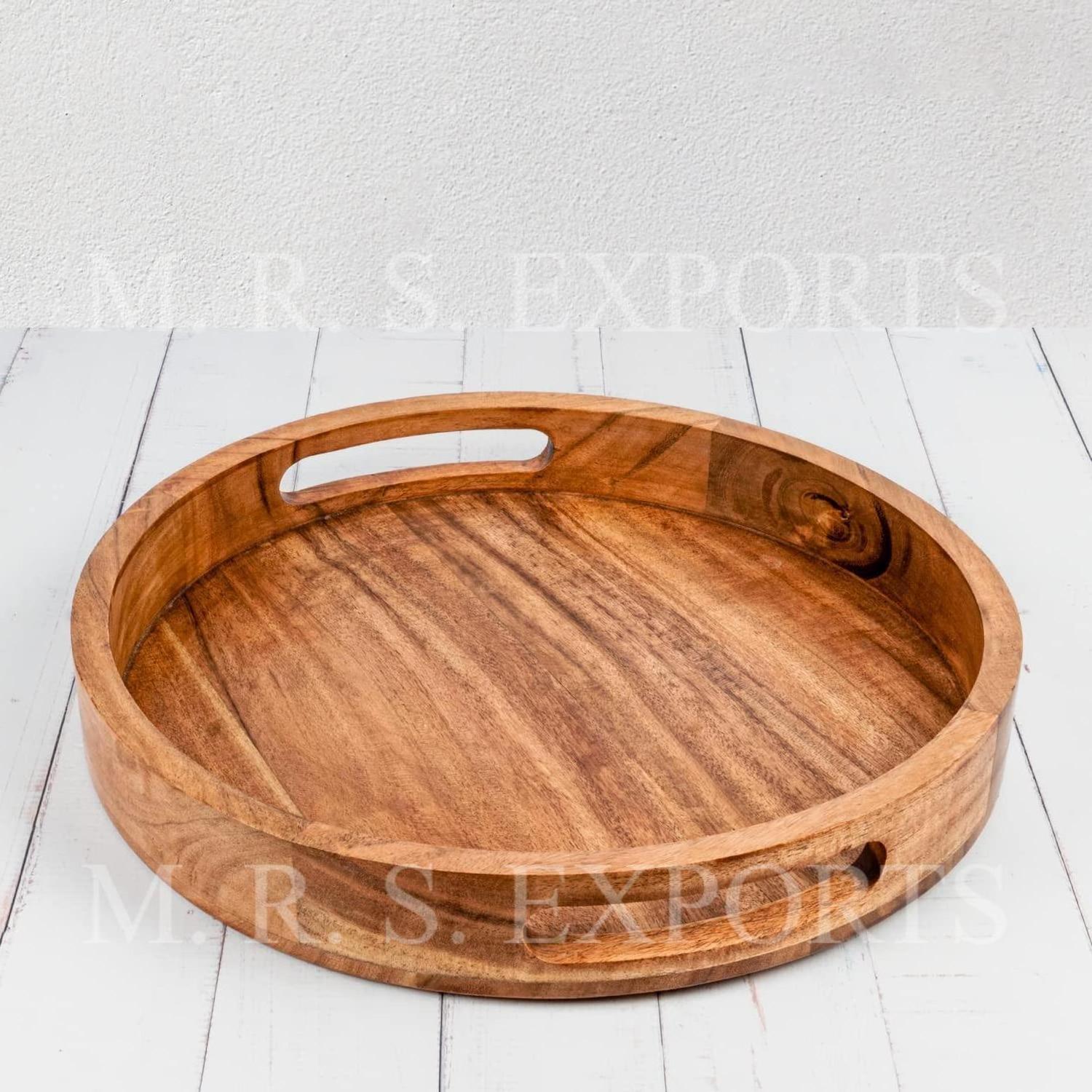 100% High Quality Wood Round Shape Serving & Decorative Tray For Home Hotel & Restaurant Use At Very Low Prices In Bulk Quantity