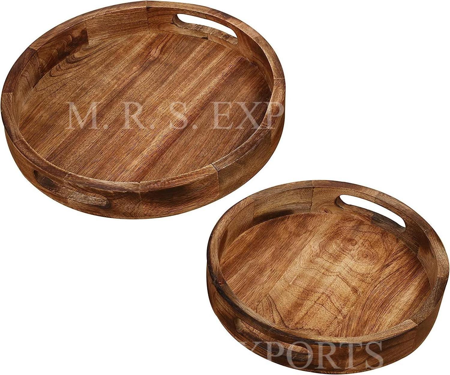 100% High Quality Wood Round Shape Serving & Decorative Tray For Home Hotel & Restaurant Use At Very Low Prices In Bulk Quantity