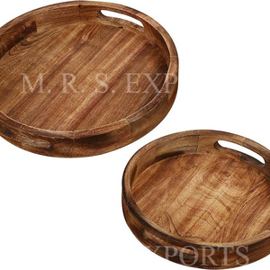 100% High Quality Wood Round Shape Serving & Decorative Tray For Home Hotel & Restaurant Use At Very Low Prices In Bulk Quantity