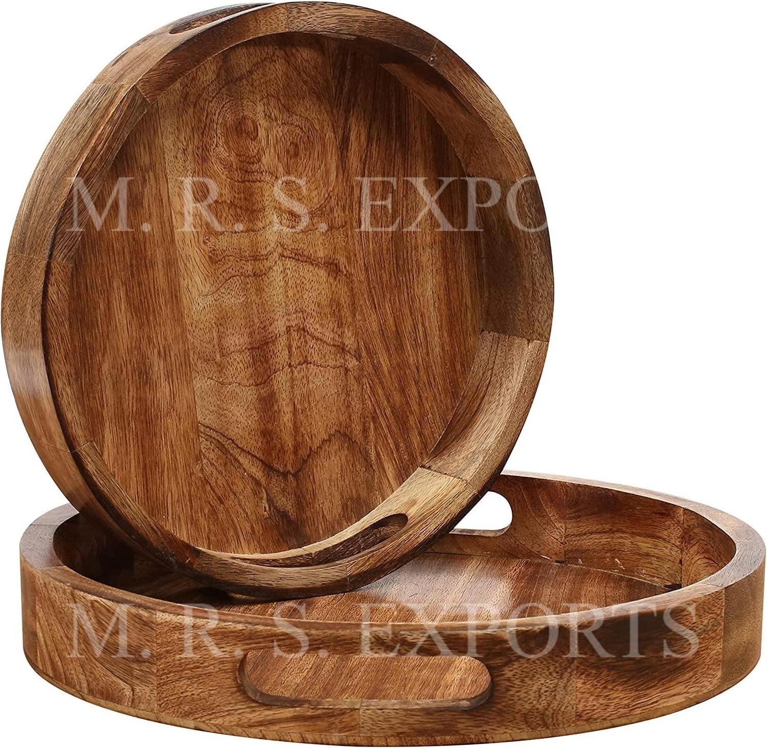 100% High Quality Wood Round Shape Serving & Decorative Tray For Home Hotel & Restaurant Use At Very Low Prices In Bulk Quantity