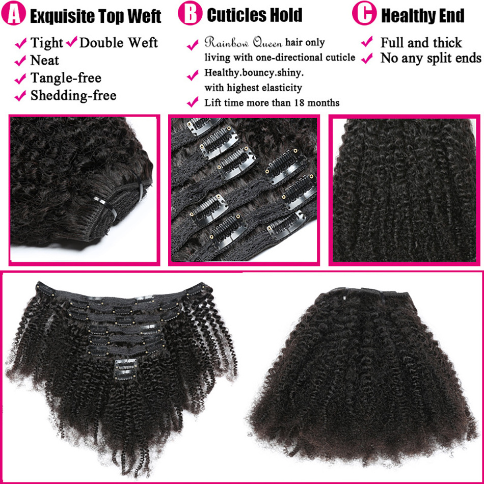 Afro Kinky Curly Clip In Hair Extensions 4C Clip In Hair Extension Vietnam 100% Virgin Raw Indian Hair Clip Ins Extensions