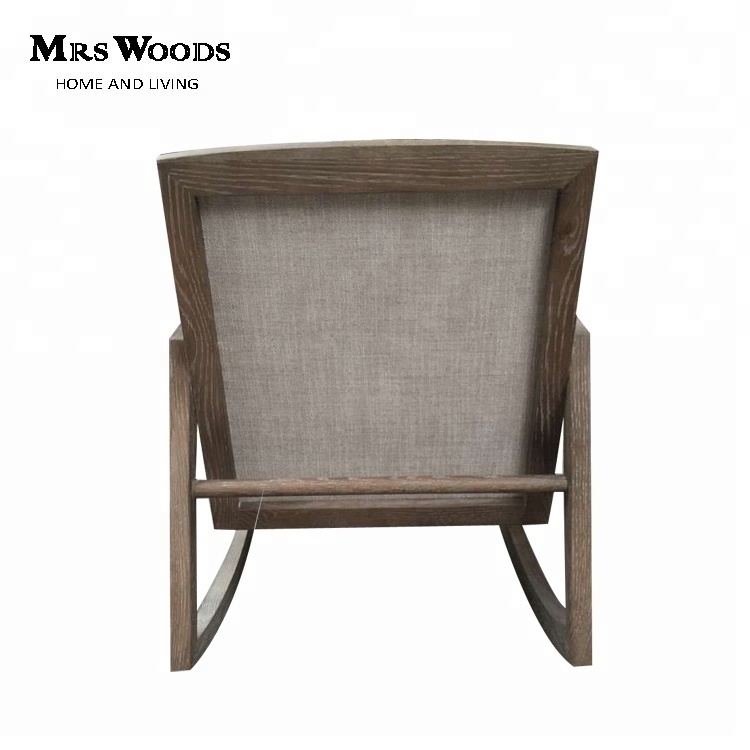 MRS WOODS Nordic Solid Wooden Modern Frame Vintage Leather  Living Room Furniture Arm Rocking Chair