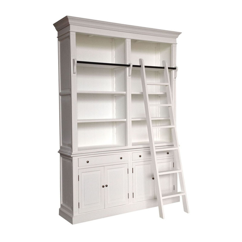 MRS WOODS French Style  Antique Large 2 Bay White Oak Wooden Bookshelf Library Bookcase